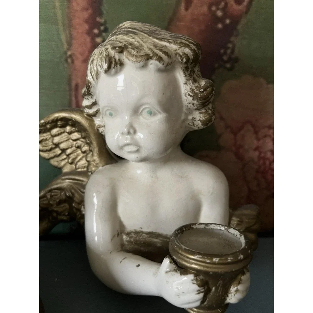 Vintage 90's Gold Painted Cherub Angel Figurines